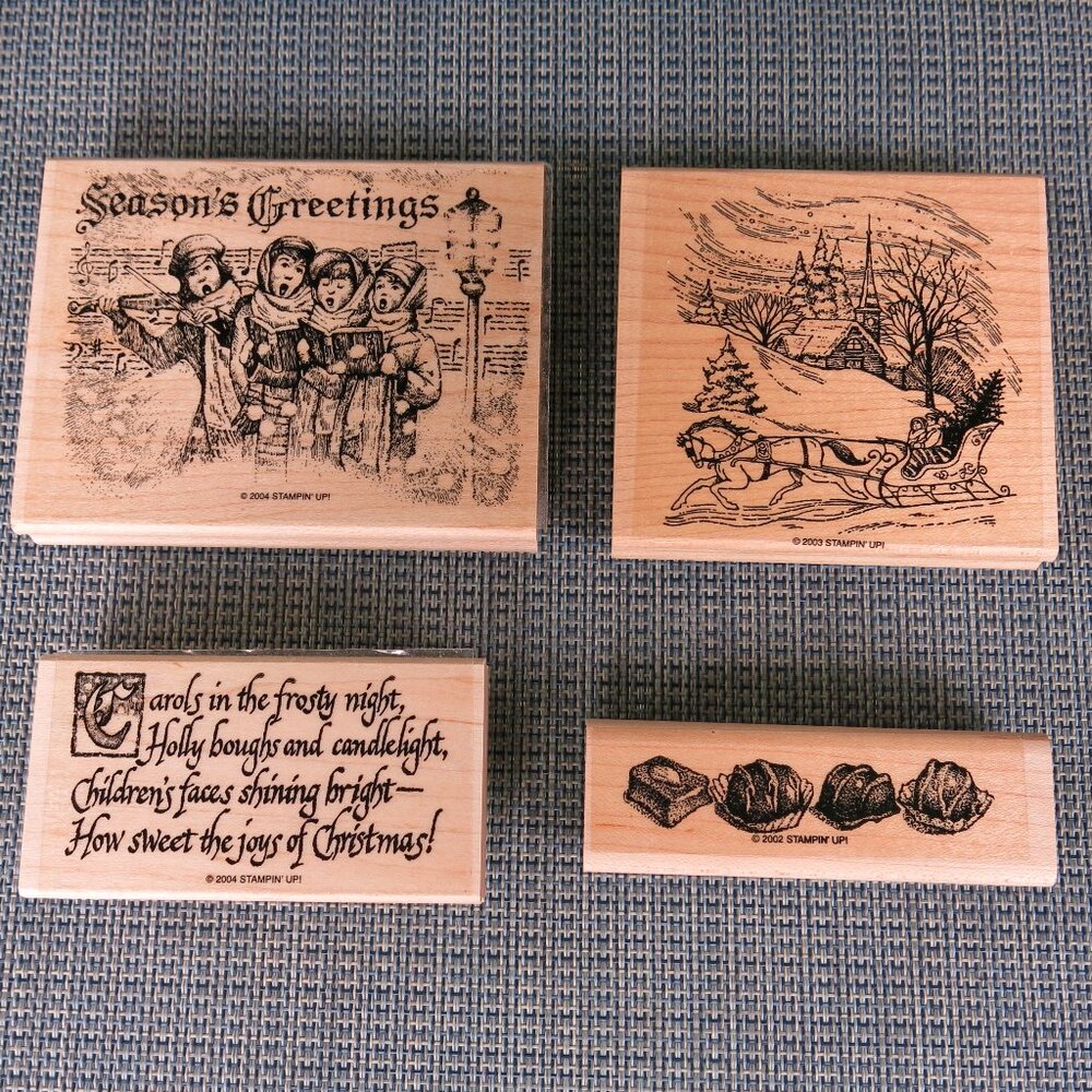 Vintage Stamp'Up Christmas Carolers Winter Landscape Cookies Mixed Rubber Stamps